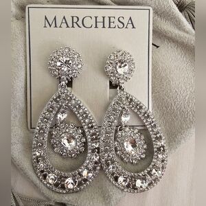 MARCHESA Silver Crystal Post Drop Earrings NWT $98 retail